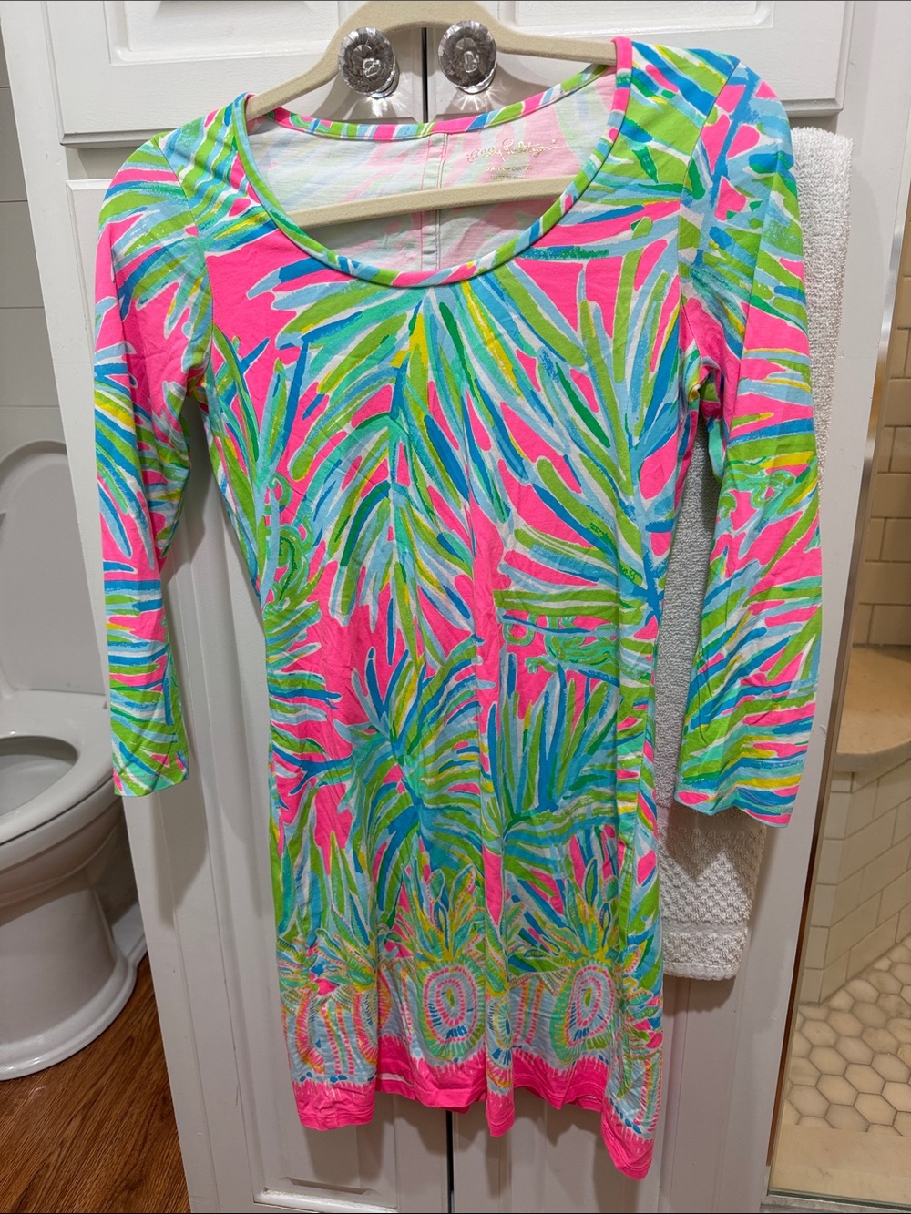 Lilly Pulitzer Pink, Green & Blue Long Sleeve Tropical Print Dress